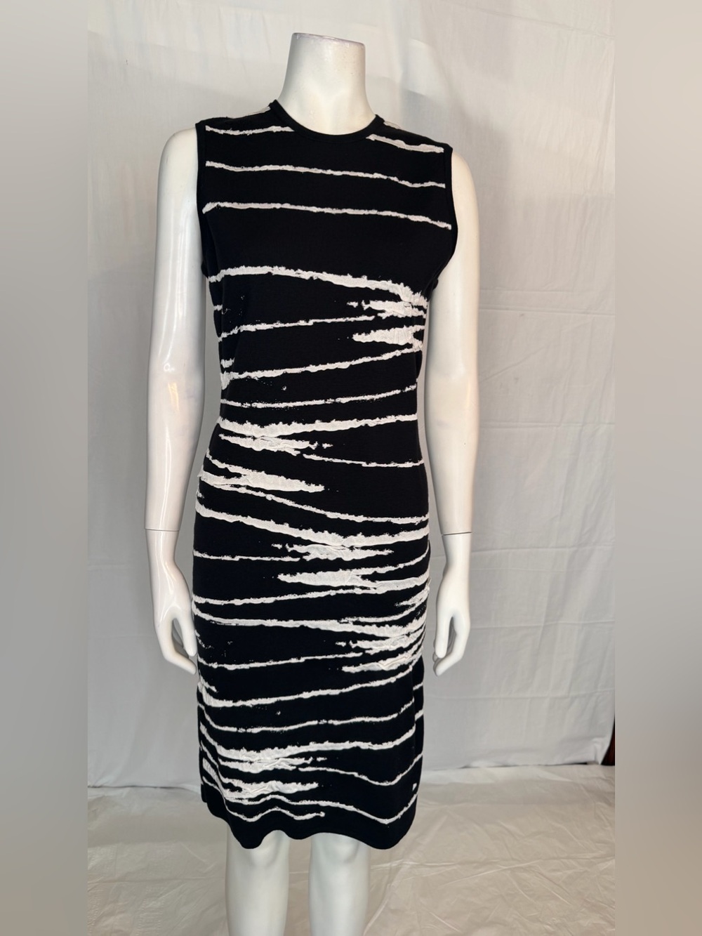 Versace Black and White Striped Sleeveless Knit Dress